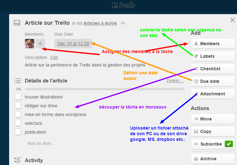 enrichier une tâche trello